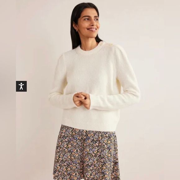 Boden |NWT| Fluffy Button Shoulder Sweater | Size Large - Picture 1 of 10